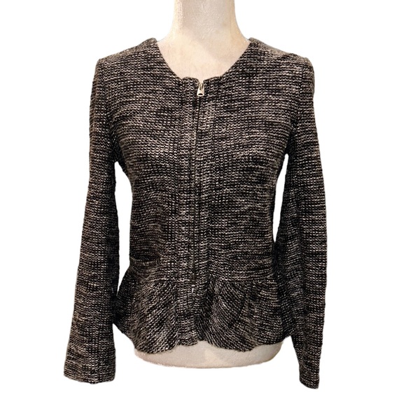 J. Crew Boucle Tweed Peplum Black Gray White Cropped Blazer - S - Picture 5 of 14